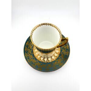 Elizabethan Bone China Grey Blu/Gold Lace Tea Cup and Saucer England 1950s